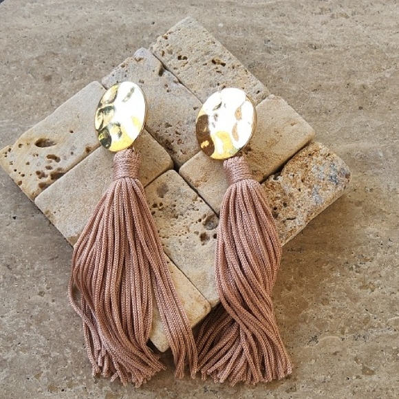 Gold and Tan Tassle Earrings - Picture 5 of 6